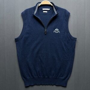 Peter Millar Vest Mens Medium Blue Woburn Golf Club 1/4‎ Zip Pullover Sweater M